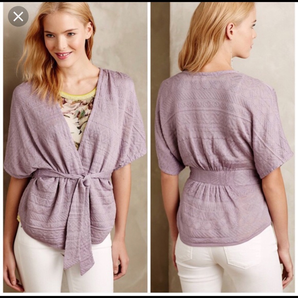 Anthropologie Moth Purple Tie Front Kimono - Picture 2 of 7